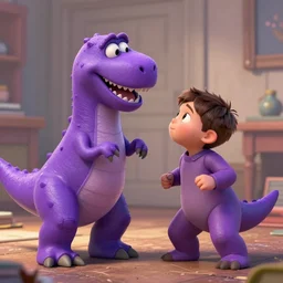 Barney the purple dinosaur fighting orphans 8k