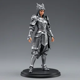 80mm, resin detailed model figure of a female wearing a silver dragon armor