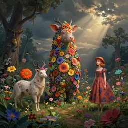 surreal hybrid animals, nostalgia for a fairytale, magic realism, flowerpunk, mysterious vivid colors by andy kehoe and amanda clarke en un mundo de Gediminas Pranckevicius