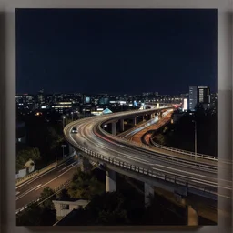 Elevated uexpressway in Japan, night, dark, stunning matte painting by Charles Sheeler and Ruxing Gao