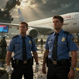 two airport officers arresting spices, apocalyptic, dramatic, hyperdetailed, cinematic lighting, cg society, trending on art station, aesthetic