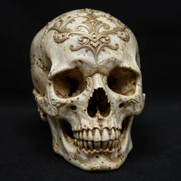 skull, ornate and intricate, by greg rutkowski, by midge sinnaeve, 4 k