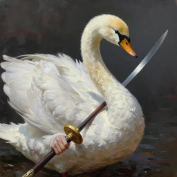 classic oil painting, a shinobi swan that is holding a ninja - style weapon, as a dnd character, inside an dojo, white feathers, mortal kombat, extremely detailed, digital illustration, concept art, readability, smooth, sharp focus, art by paul bonner, and brothers hildebrandt, and thomas kinkade