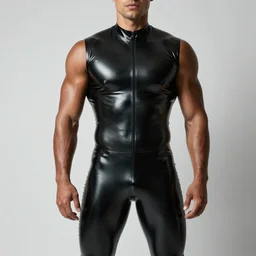 muscular man wearing a latex overall