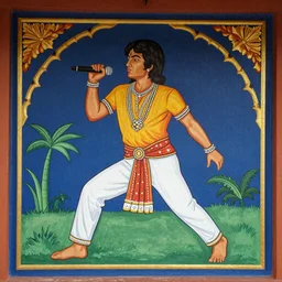 a detailed Kerala mural painting of Mick Jagger