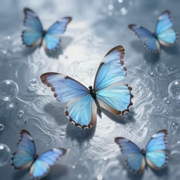 ethereal! pale blue butterflies comercial underwater bubbles! soft metallic background