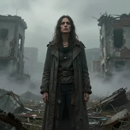 mirtha legrand is last human alive un the planet. centered. digital art. hyperrealistic, hyperdetailed. apocaliptic. foggy. ruins 4 k octane render