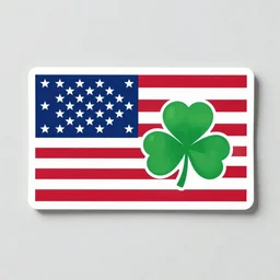 die cut sticker of american flag with four leaf clover on it