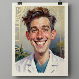 asset sheet, material study ( caricature ) dentist ( hyperrealistic surrealist style cartoon oil paint on canvas art deco ) happy lighthearted