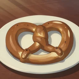a beautiful screenshot of a pretzel on a plate, from a Hayao Miyazaki anime,
