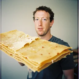 a photograph of Mark Zuckerberg made out of lasagna noodles, 50mm lens, 35mm film, f4