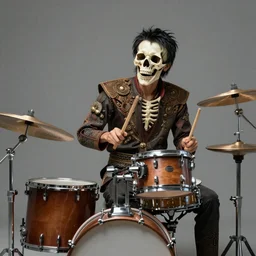 Death playing a drumkit, Nuttavut Baiphowongse, Mark Armstron, amad, rendered by octane, 8k, ultra 8k, hyper realistic, photorealistic, photo,