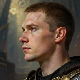 dungeons and dragons paladin cheif character closeup side profile portrait, dramatic light, epic background, 2 0 0 mm focal length, painted by stanley lau, painted by greg rutkowski, painted by stanley artgerm, high detail, real life skin, freckles, 8 k, stunning detail, works by artgerm, greg rutkowski and alphonse mucha, unreal engine 5, 4 k uhd, digital art, trending on artstation