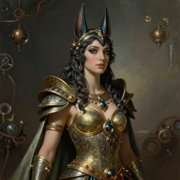 Mystical Valkyrie, Portrait of a beautiful female Atlantean Anubis Alien Warrior, Realistic, Regal, Refined, Detailed Digital Art, François Boucher, Oil Painting, Michael Cheval, Steampunk, Walt Disney (1937), Highly Detailed, Cinematic Lighting, Unreal Engine, 8k, HD