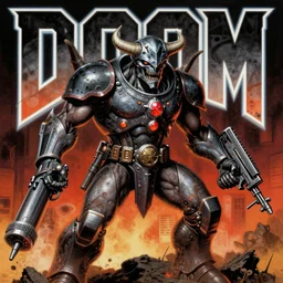 doom ( 1 9 9 4 ) classic cyberdemon very detailed horns chaingun by richard corben airbrush