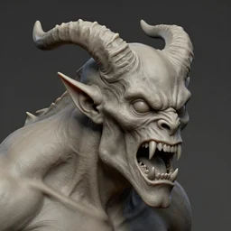 detailed zbrush sculpt of a demon with horns and sharp teeth