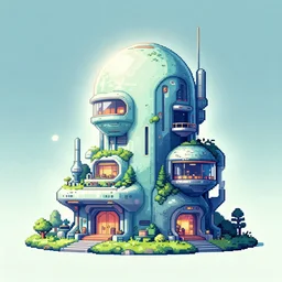 futuristic alien house. pixel art, limited palette, by award - winning mangaka, backlighting.