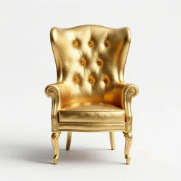gilded wingback chair, clean 3d render, octane render, isolated on a pure white background, centered, entire object in frame, sharp focus, soft studio lighting