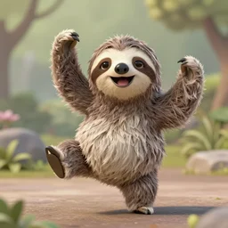 an anthropomorphic sloth dancing with joy