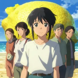 ⁠portrait of a Lemon , Beach background, rich vivid colors, ambient lighting, dynamic lighting, 4k, HQ, official media, anime key visual, makoto shinkai, ilya kuvshinov, lois van baarle, rossdraws, detailed, trending on artstation