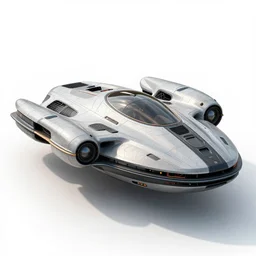futuristic hovercraft, stylized 3d render, isolated on a pure white background, centered, entire object in frame, sharp focus, soft studio lighting