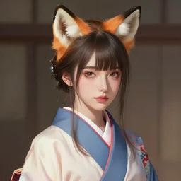 A realistic anime portrait of a beautiful young woman with fox ears wearing a kimono, digital painting, by Stanley Artgerm Lau, WLOP, and Rossdraws, digtial painting, trending on ArtStation, deviantart