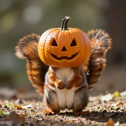 squirrel with pumpkin head