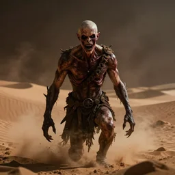 terrific jinn monster in middle of desert, horror, dark atmosphere, harsh lighting, cinematic lighting, scary, award wining art, artstation, high details, concept art, 4 k