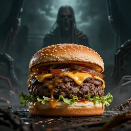 mechanical burger, horror sci - fi movie poster