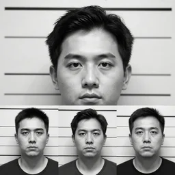 identikit picture composite mugshot of a criminal, high quality, very contrasted b & w, low detail, wanted, by jesse kanda