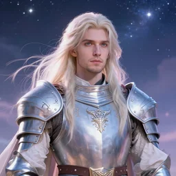 ( hyperrealistic portrait of a war cleric in an armor full of runes, the background is decorated with a starry sky ) by noah bradley, photorealistic, dynamic lighting, very detailed faces, trending on artstation, wallpaper, dream, 4 k, award winning, lovely pastel colors, ethereal, elegant