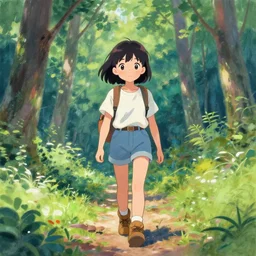 an extremely cute girl hiking in a forest, very anime, trending artwork, 4 k, anime painter studio, an impressionist style by claude monet