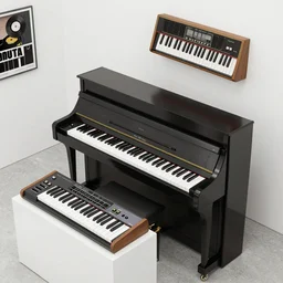 dezeen showroom, archdaily, ignant, minimalissimo, photo of overhead angle of macbook piano moog synthesizer, keyboard, mellotron, render, designed by Dieter Rams, jony ive, off white , virgil abloh, google design, classic product design, product design render, vintage synth ads, pinterest, itsnicethat, 8k