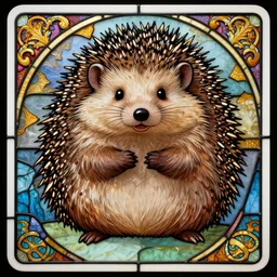 adorable hegdehog!!!!!!! art noveau, by alphonse mucha, delicate, glass stained, sharp focus, smooth, crisp lines, high detailed, tarot card, ornate, fantasy art