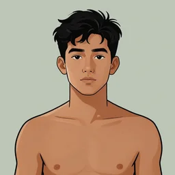 Illustration of A black-haired 29 years old boy without beard and tan skin wdigital art