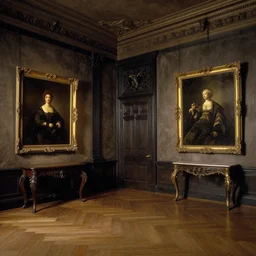 gothic mansion room, wooden floor, elegant, artwork, paint, illuminated, detailed, by bastien lecouffe deharme, by jeremy mann, by alexander fedosav