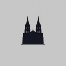 a minimalistic logo of a silhouetted cathedral in space