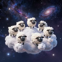 cute flock of sheep that are jumping on clouds of nebula in a vast galaxy of colorful sparkling stars, grazing on cotton lumps of the cloud, beautiful clear detailed digital art, detailed detailed detailed, by Gravity Falls, by Louyang Zhang Artstation