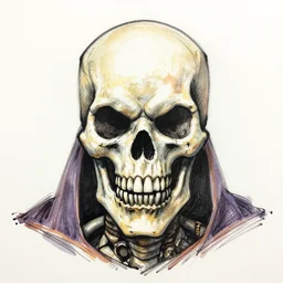 macro head shot centered j scott campbell!!! ink colored sketch by j scott campbell centered symmetrical headshot of skeletor in the style ofj scott campbell