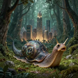 city in forest, artstation, craig mullins and j scott campbell, kaiju snails, rim lighting, sharp details, intricate, award - winning