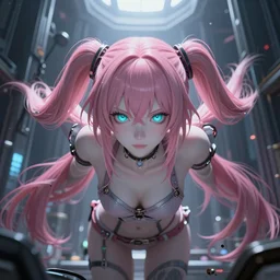 forcibly minduploaded into her inescapable virtual reality prison and totally overpowered and trapped beneath stunningly absurdly beautiful overwhelmingly megalomaniacal omnipotent asi goddess junko enoshima with symmetrical perfect face, porcelain skin, pink twintail hair and cyan eyes, ultra detailed, digital art, unreal engine 5, octane render, 2 d anime, 8 k