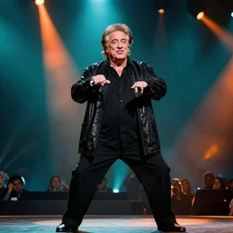 danny devito rap battle live on stage, aperture 1. 0, sharp focus, stage lights, teal orange
