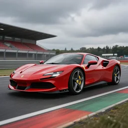 ferrari f 4 0 sports car on a racetrack during an overcast day, realistic 4 k octane beautifully detailed render, 4 k post - processing, highly detailed, intricate complexity, epic composition, magical atmosphere, cinematic lighting, masterpiece, ultra hd