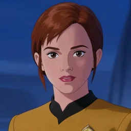 a disney film still of emma watson as a star trek officer, finely detailed features, closeup of the face, perfect art, dusk, blue hour, gapmoe yandere grimdark, trending on pixiv fanbox, painted by greg rutkowski, makoto shinkai, takashi takeuchi, alphonse mucha, akihiko yoshida