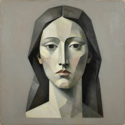 a cubism painting woman face, in the style of alexander archipenko, muted colors, digital art
