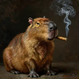 capybara smoking a cigar, oil painting by leonardo da vinci
