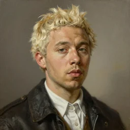 a portrait painting of Tyler The Creator in a blond wig by Rembrandt van Rijn