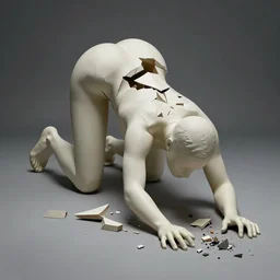 mannequinn slowly breaking apart, crawling, dissolving, struggling to exist, artistic, 4k, Matte painting, trending on artstation, emotional,