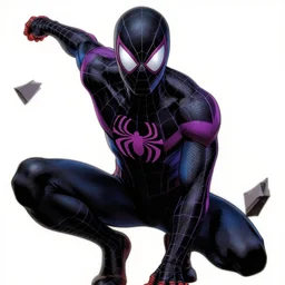 black and purple spiderman drawn in comic book art style by steve ditko, 4 k digital art