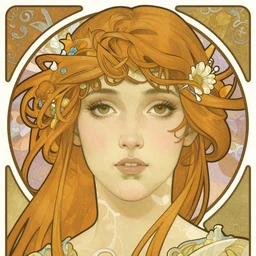 realistic detailed face portrait of Audrey Plaza as GAIA by Alphonse Mucha, Ayami Kojima, Amano, Greg Hildebrandt, Art Nouveau, Neo-Gothic, gothic, blues, greens and gold